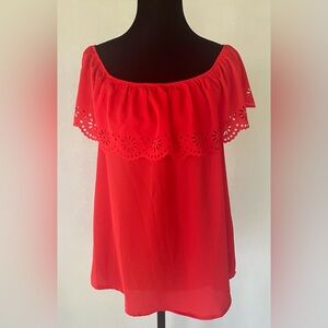 IRIS Women's Eyelet Ruffle Off The Shoulder Top Orange Size L Colorful Beach NWT
